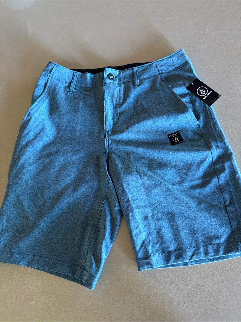 NWT Volcom Men's Kerosene Hybrid Heathered Teal Stretch Shorts, 28
